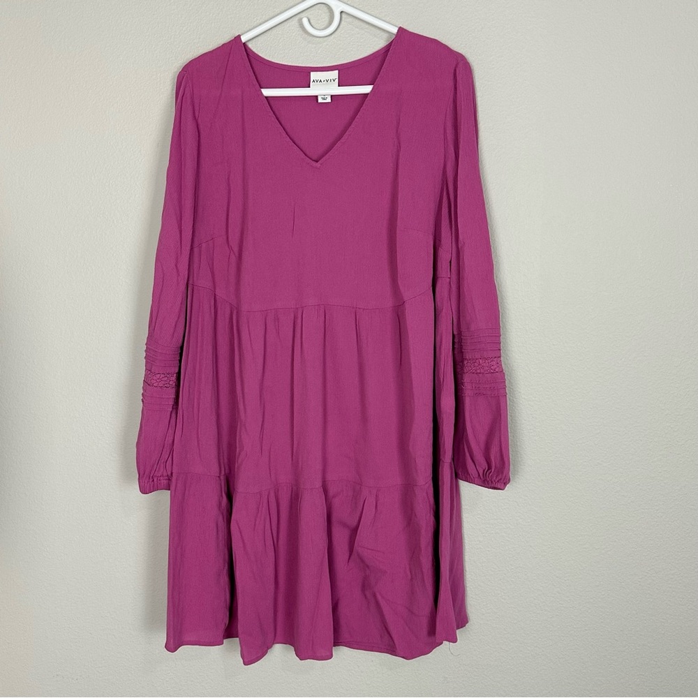 Ava & Viv Long Sleeve Tiered Midi Dress Rose Size X